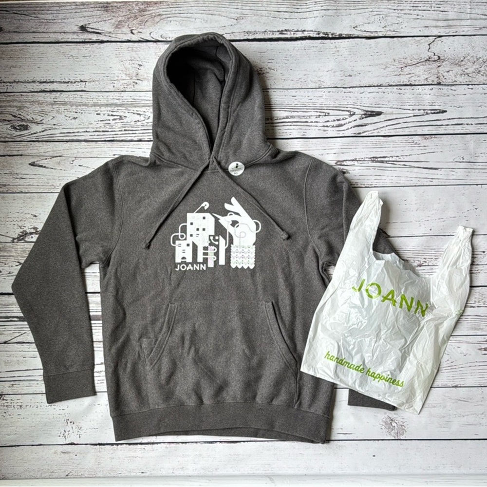 SUPER RARE Joann Fabrics Branded Graphic Gray Sweatshirt Hoodie Unisex M NEW